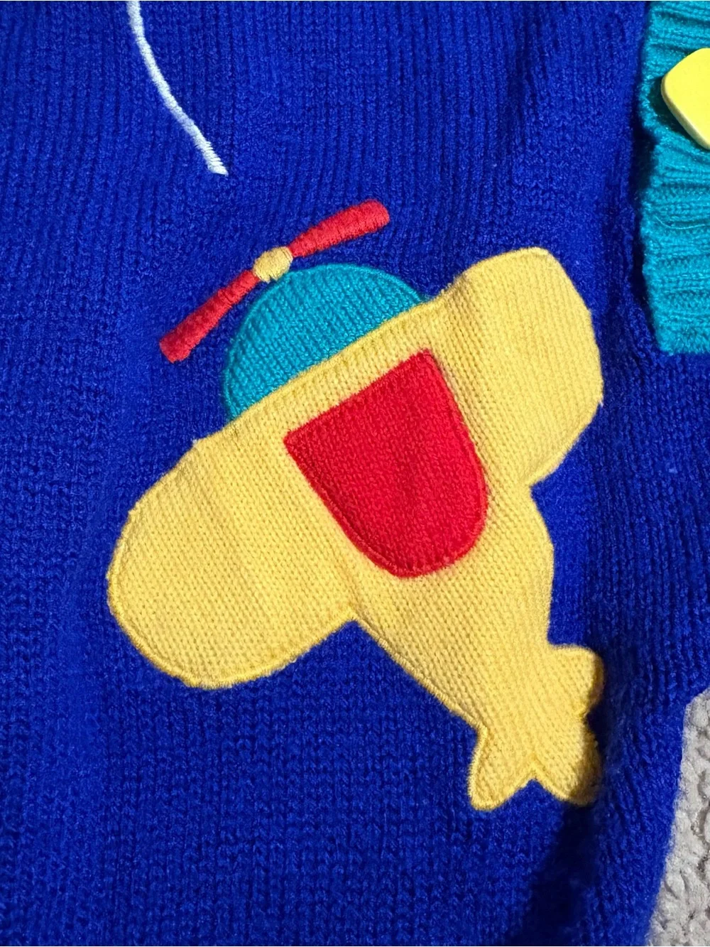 Vintage 80’s Rare Baby Togs Colorblock Knit Airplane One Piece Romper Size 3-6M
